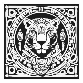 Impression Photo Ancient Mayan Style Jaguar Warrior Tribal Mask Art