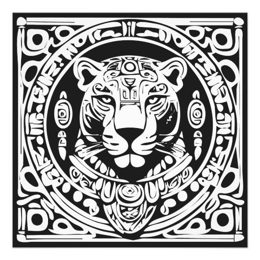 Impression Photo Ancient Mayan Style Jaguar Warrior Tribal Mask Art (Devant)