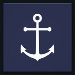 Impression Photo Ancre bleue marine<br><div class="desc">Papier photo minimaliste moderne avec ancre blanche sur arrière - plan bleu marine. Parfait comme décor de maison de plage,  cadeau de ménage et plus encore.</div>