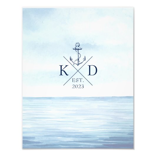 Impression Photo Ancre d'aquarelle de plage de Monogram nautique (Devant)