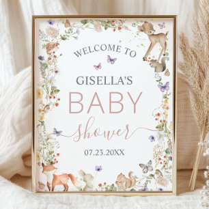 Impression Photo Animaux de la forêt Fleur sauvage Baby Shower Bien