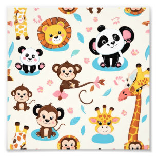 Impression Photo Animaux de zoo bébé adorables motif sans couture