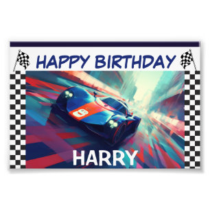 IMPRESSION PHOTO ANNIVERSAIRE BLUE RACING VOITURE BANNER