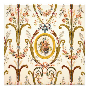 Impression Photo Antique Rococo Floral Gold Crème Élégante