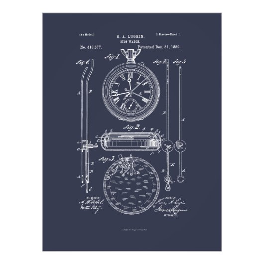 Impression Photo Antique Stopwatch, 1889 Brevet (Devant)