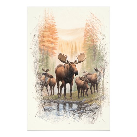 Impression Photo *~* AP49 MOOSE HERD Forest STREAM Artsy (Devant)