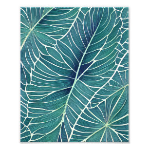 Impression Photo Aquarelle Bleu Vert Turquoise Feuilles tropicaux