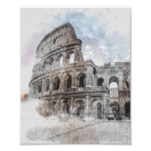 Impression Photo Aquarelle Colisée Rome Italie