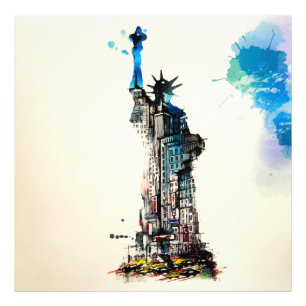 Impression Photo Aquarelle d'amour de voyage de New York City de