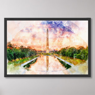 Impression Photo Aquarelle du Washington Monument au coucher du sol