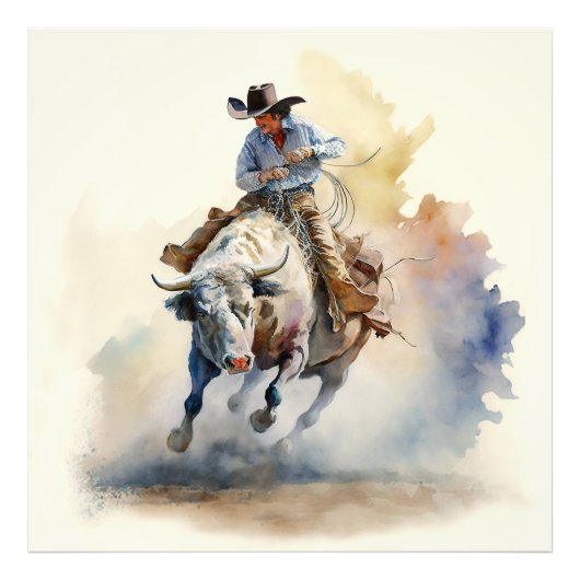 Impression Photo Aquarelle Dusty Western "Rodeo Bull Rider" (Devant)