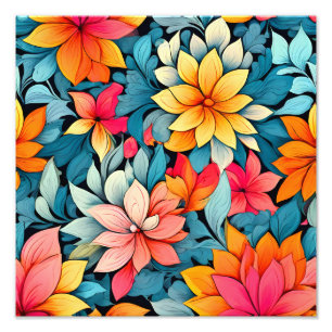 Impression Photo Aquarelle florale vive Motif sans joint