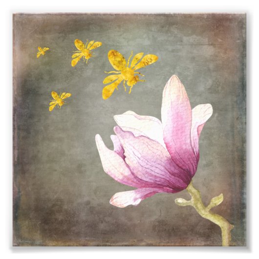 Impression Photo Aquarelle Flower & Gold Bees (Devant)