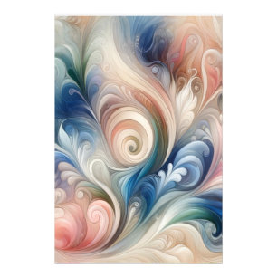 Impression Photo Aquarelle Imaginaire Floral Pastel Bleu & Crème