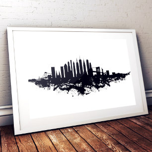 Impression Photo Aquarelle New York Skyline noir et blanc