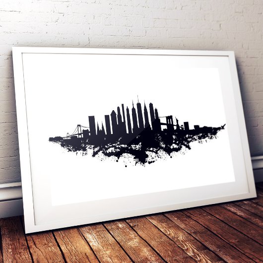 Impression Photo Aquarelle New York Skyline noir et blanc