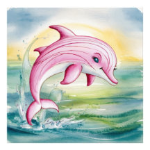 Aquarelle peinte dauphin rose