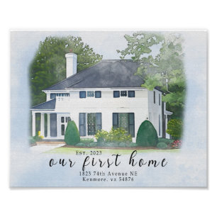 Impression Photo Aquarelle Portrait de maison, Realtor Cadeau de fe