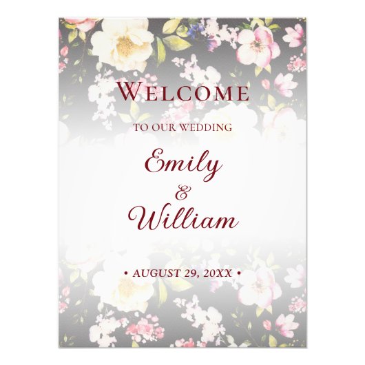 Impression Photo Aquarelle rose Roses jaunes, noir flou, Mariage (Devant)