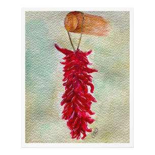 Impression Photo Aquarelle Rouge Chili Ristra Nouveau Mexique