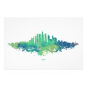 Impression Photo Aquarelle Skyline de Chicago en bleu et vert (Devant)