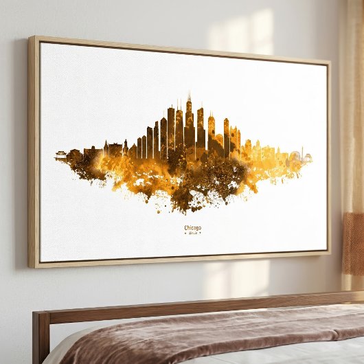 Impression Photo Aquarelle Skyline de Chicago en orange