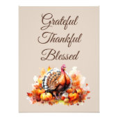 Impression Photo Aquarelle Thanksgiving Turquie et Citrouilles (Devant)