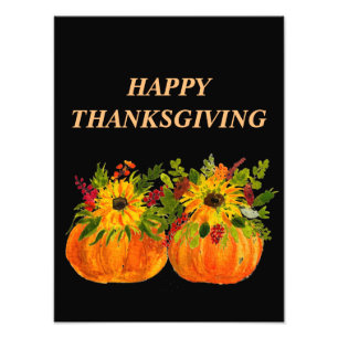 Impression Photo Aquarelle Tournesol Thanksgiving Citrouilles Autom