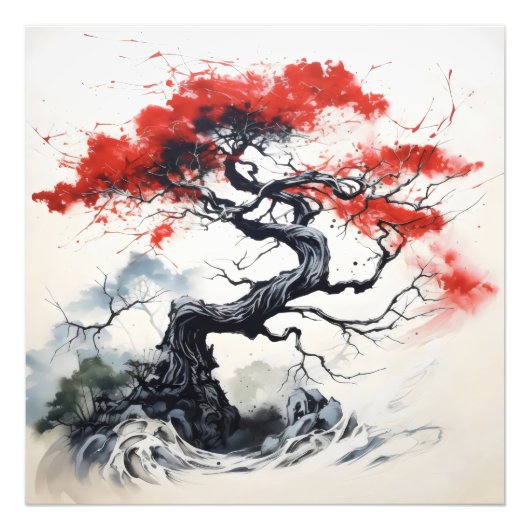 Impression Photo Arbre Abstrait Rouge Noir (Devant)
