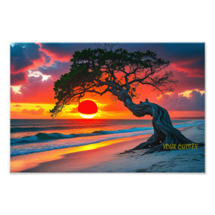 Impression Photo Arbre de coucher de soleil dramatique sur l'océan