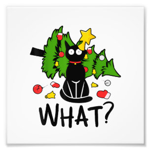 Impression Photo Arbre de Noël drôle de chat noir Noël humour joyeu