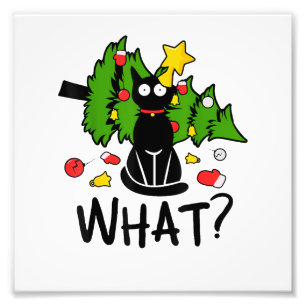 Impression Photo Arbre de Noël drôle de chat noir Noël joyeux humou