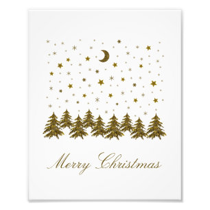 Impression Photo Arbre de Noël en or brillant, lune, étoiles Noël