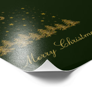 Impression Photo Arbre de Noël en or brillant, lune, étoiles sur ve
