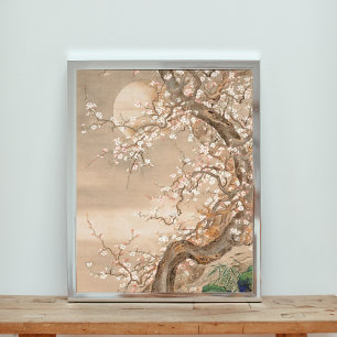 Impression Photo Arbre en fleurs de prune sous la lune