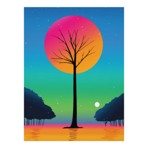 Impression Photo Arbre Vivant Sous un Ciel de Arc-en-ciel Cosmique