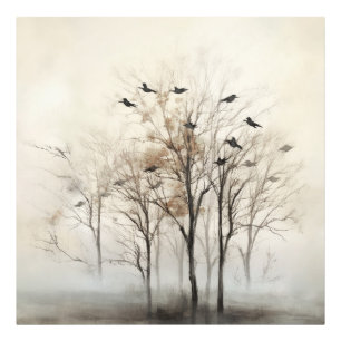 Impression Photo Arbres et Oiseaux Toile Abstraite Mur Art