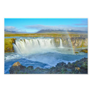 Impression Photo Arc en ciel sur la cascade de Godafoss, Islande