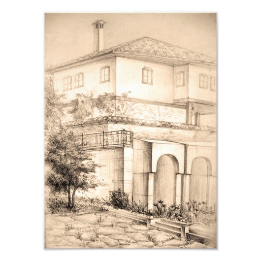 Impression Photo Architecture Maison traditionnelle Dessin d'art (Devant)