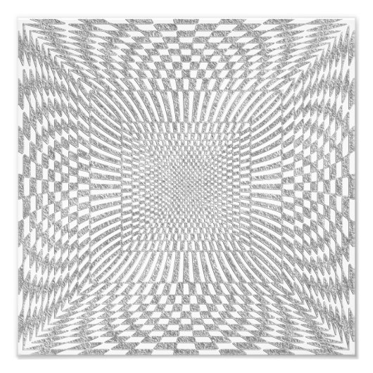 Impression Photo Argent et blanc déformé À damiers Motif (Devant)