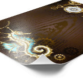 Impression Photo Arrière - plan en bois avec cheval de mer mécaniqu (Coin)