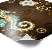 Impression Photo Arrière - plan en bois avec cheval de mer mécaniqu (Coin)