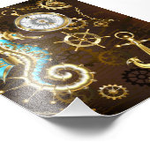 Impression Photo Arrière - plan en bois avec cheval de mer mécaniqu (Coin)