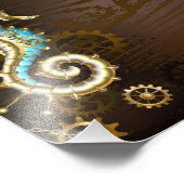 Impression Photo Arrière - plan en bois avec cheval de mer mécaniqu (Coin)