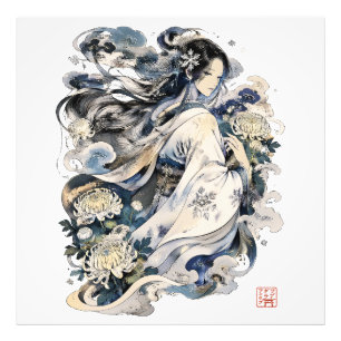 Impression Photo Art de la femme de neige japonaise Yokai d'hiver