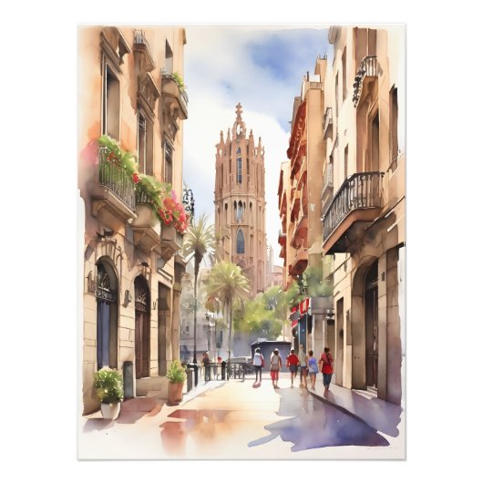 Impression Photo Art de l'aquarelle de Barcelone (Devant)