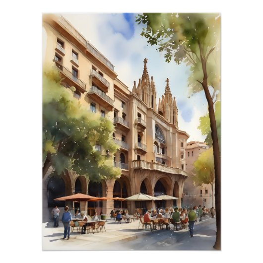Impression Photo Art de l'aquarelle de Barcelone (Devant)