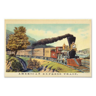 Impression Photo Art de train à vapeur vintage coloré, carte postal