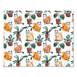 Impression Photo Art de trait dessin chats et fleurs