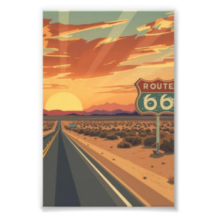 Impression Photo Art de voyage Route 66 Sunset Desert Road